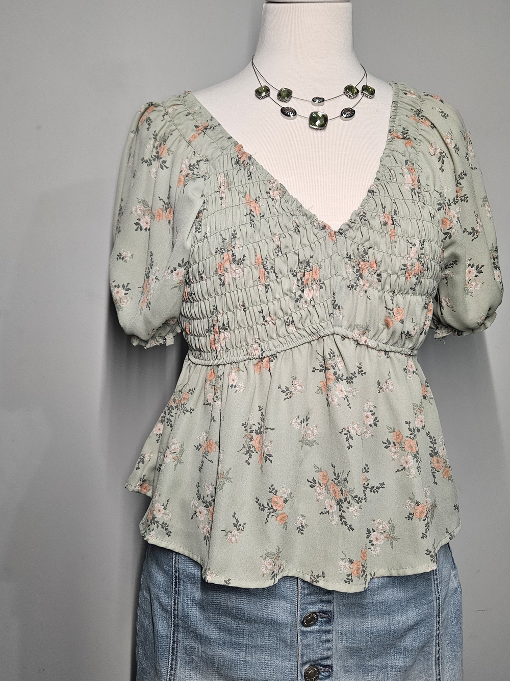 Madison+Hudson Sage Green Peplum Blouse